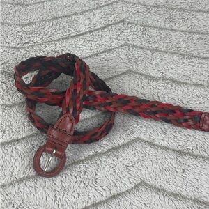 Braided Red and Black Leather Women's Belt